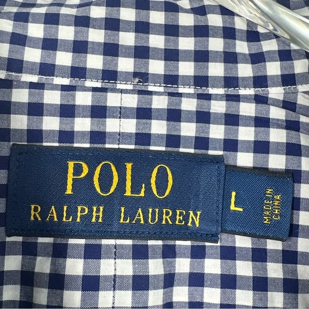 POLO RALPH LAUREN Blue & White Gingham button Down Men's Large Shirt